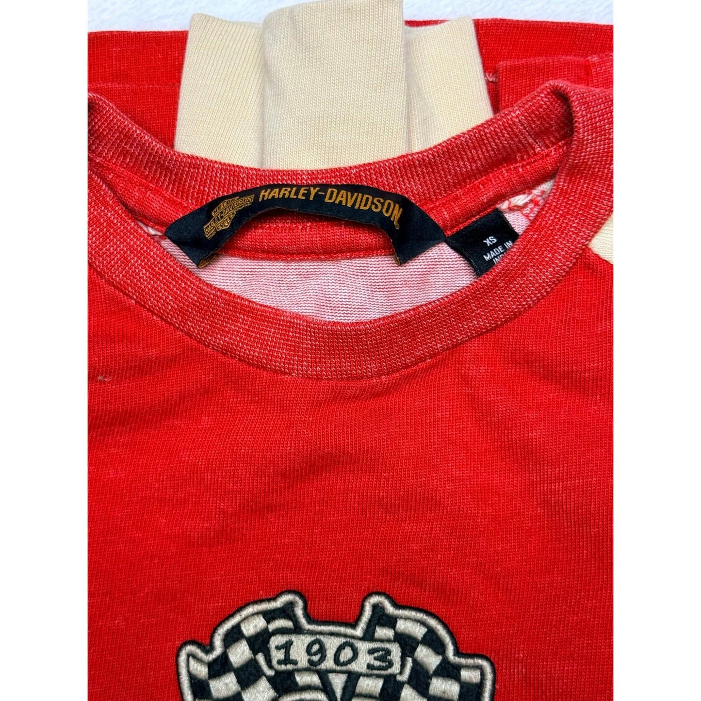 Harley-Davidson Raglan Long Sleeve Shirt Women’s XS RedTan 1903 Logo Graphic Tee