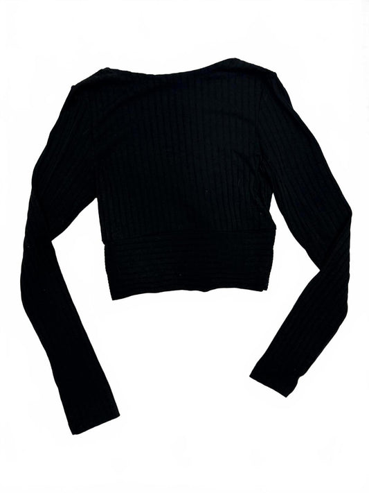 SHEIN Black Ribbed Long Sleeve Crop Top Wrap Front Surplice V-Neck XS Y2K