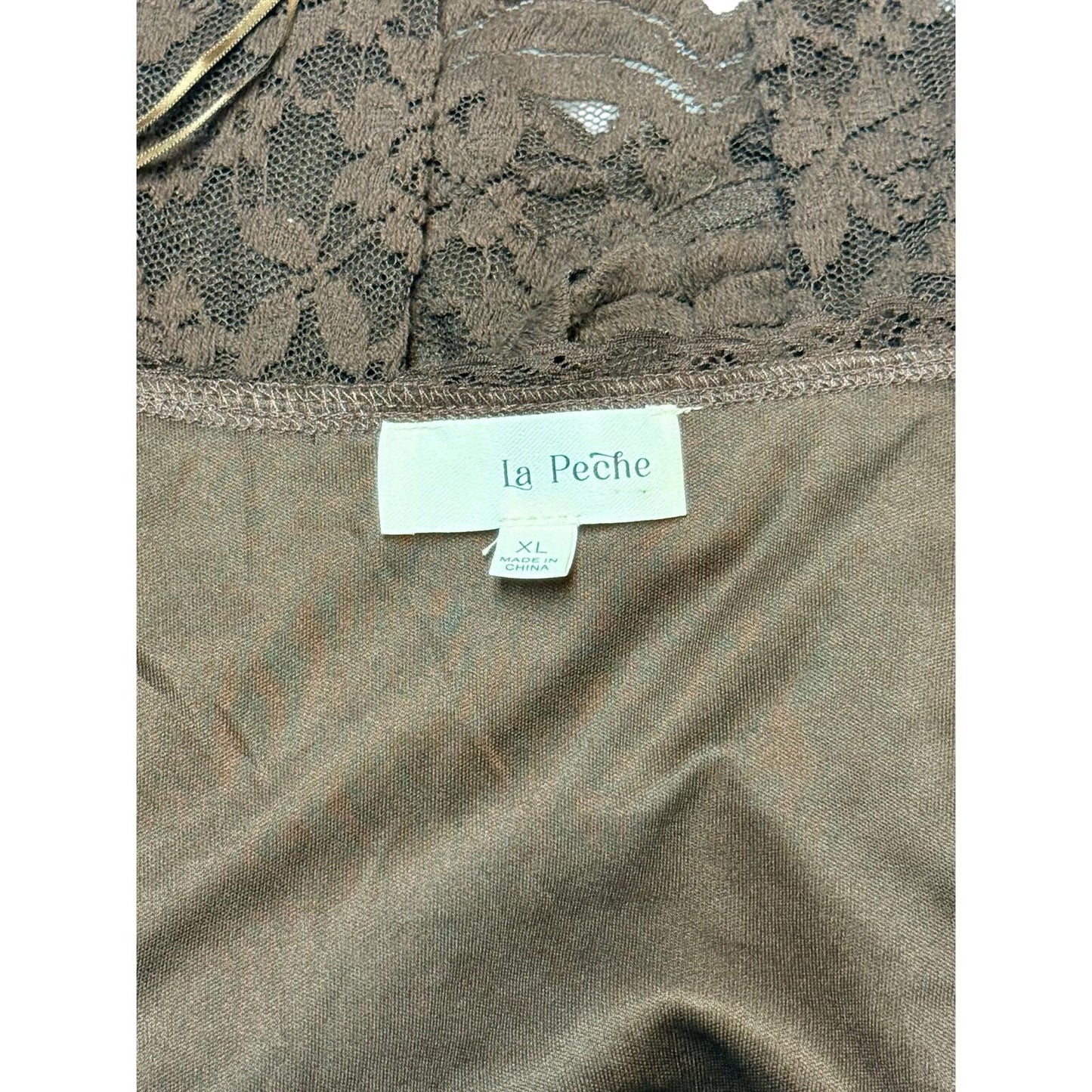 La Peche Brown Lace Long Sleeve Crop Top Women’s XL Sheer Floral Blouse Y2K