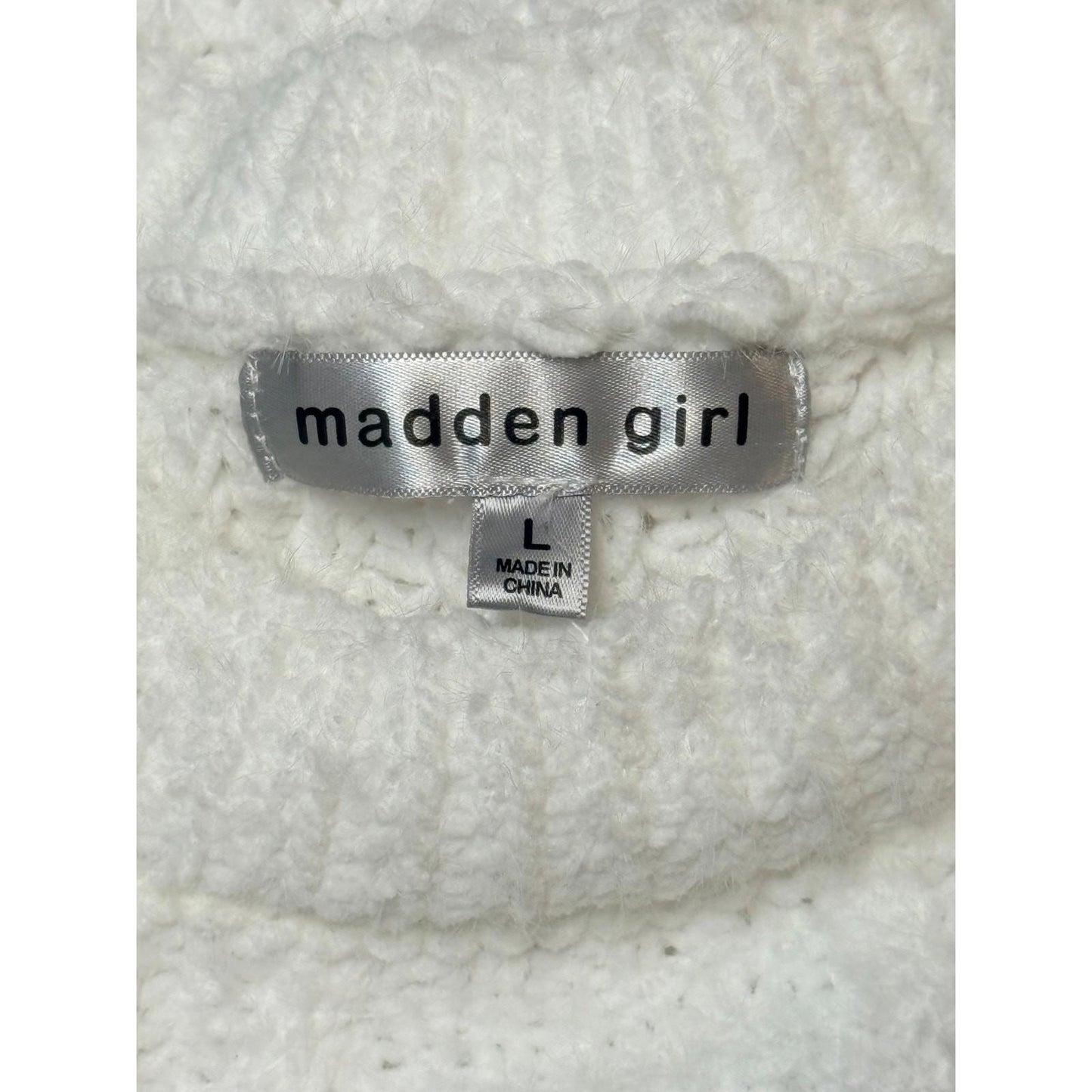 Madden Girl Ivory Chunky Knit Cropped Sweater Women SizeL Cozy Textured Pullover