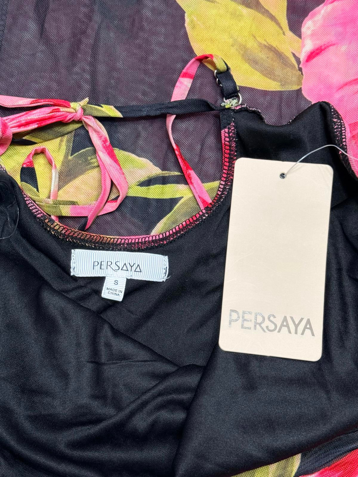 Persaya Black Floral Midi Dress with Pink and Yellow Flowers