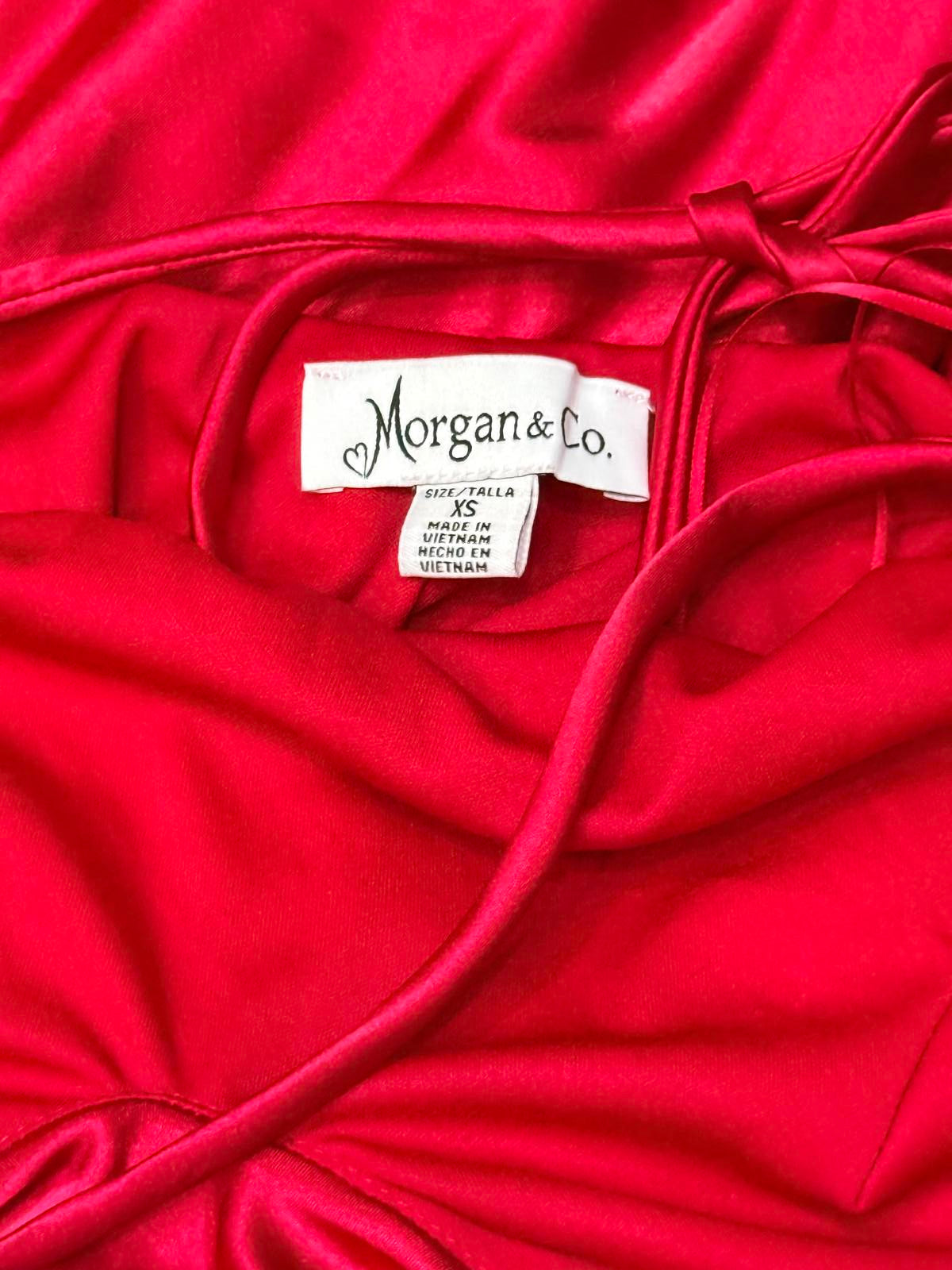 Morgan & Co Red Satin Maxi Dress Cowl Neck Lace Up Back Prom Formal Gown XS Y2K