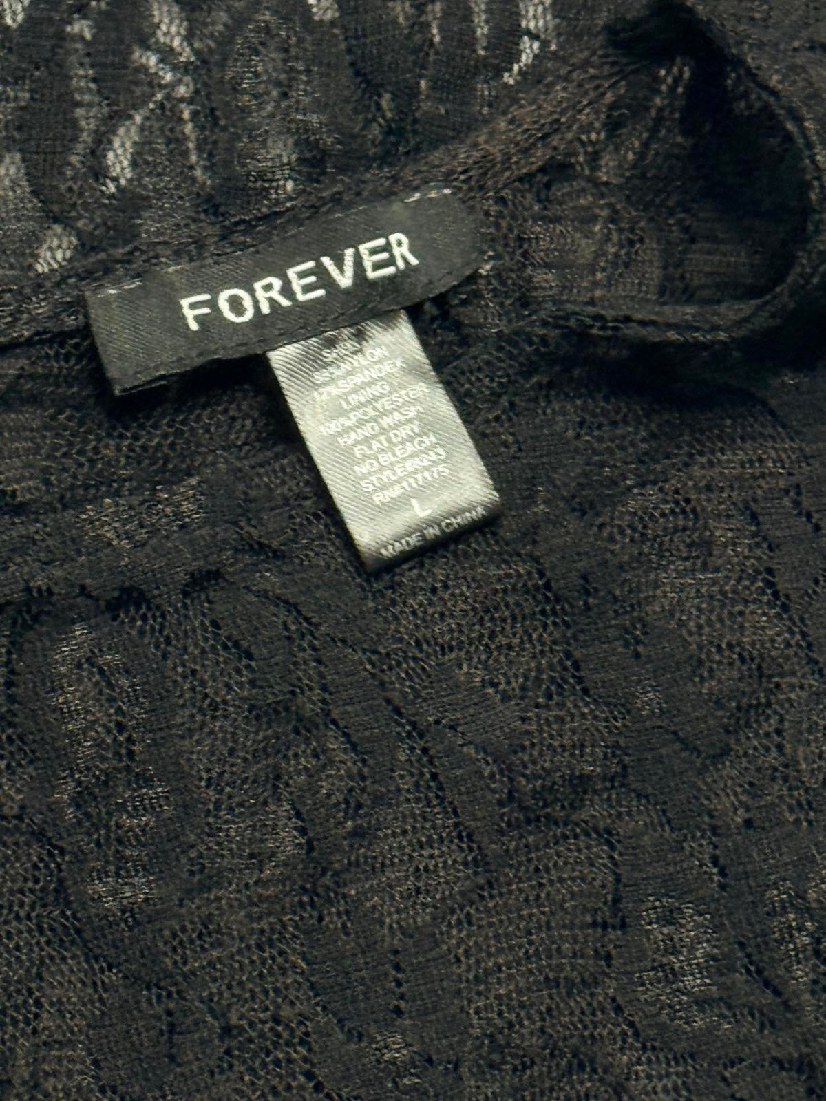Forever 21 Black Floral Lace Mini Dress Large Elbow Sleeve Whimsigoth Coquette