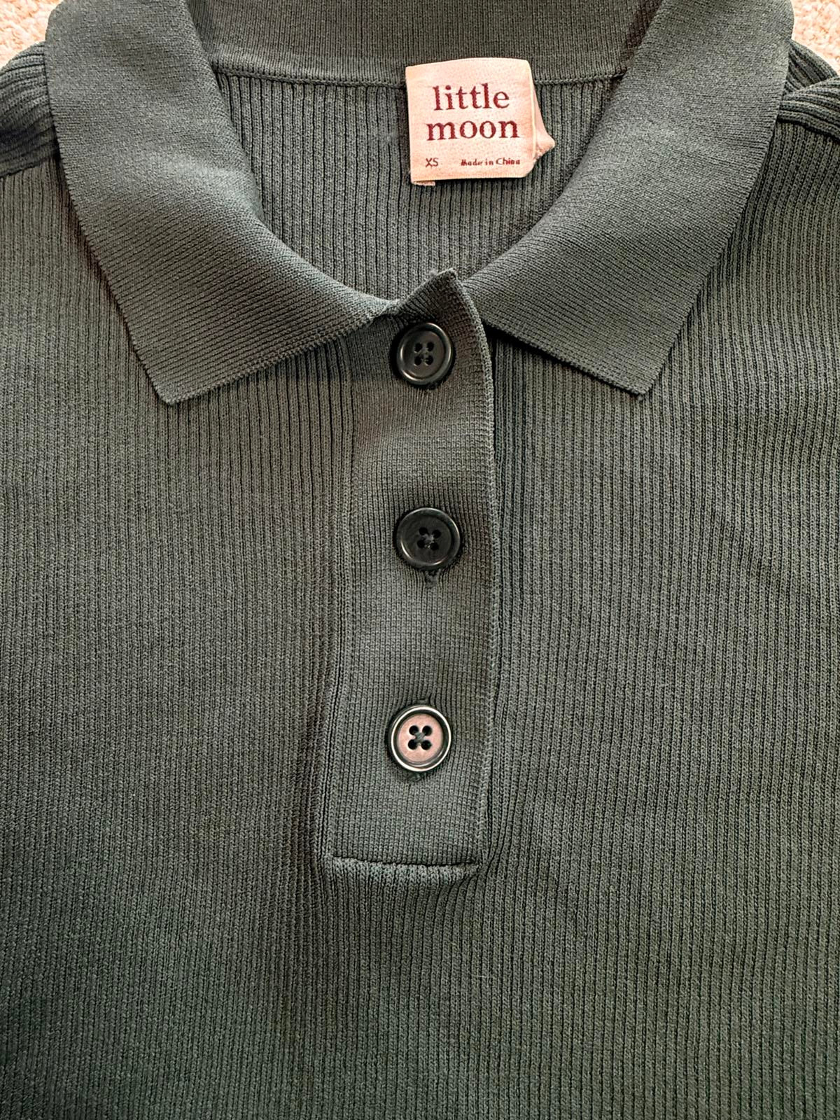 Little Moon Dark Green Ribbed Polo Shirt Size XS