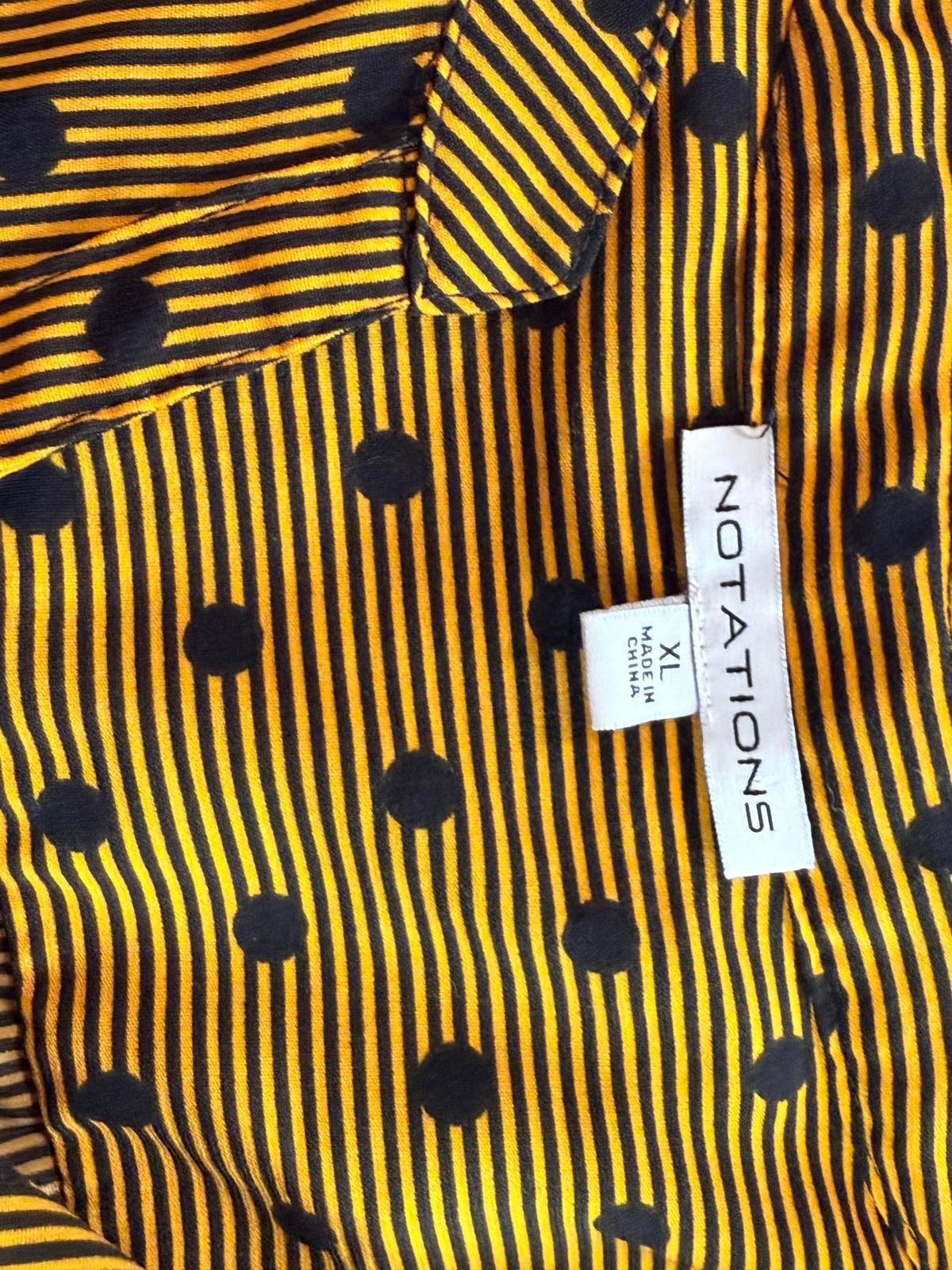 Notations Yellow Polka Dot Blouse XL Button Up V-Neck Long Sleeve Shirt Vintage