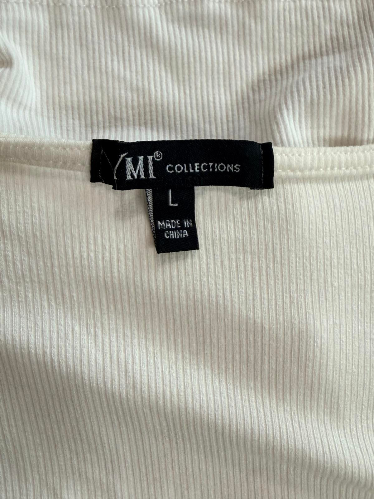 MI Collections White Wrap Top V-Neck Short Sleeve Draped Minimalist Blouse L