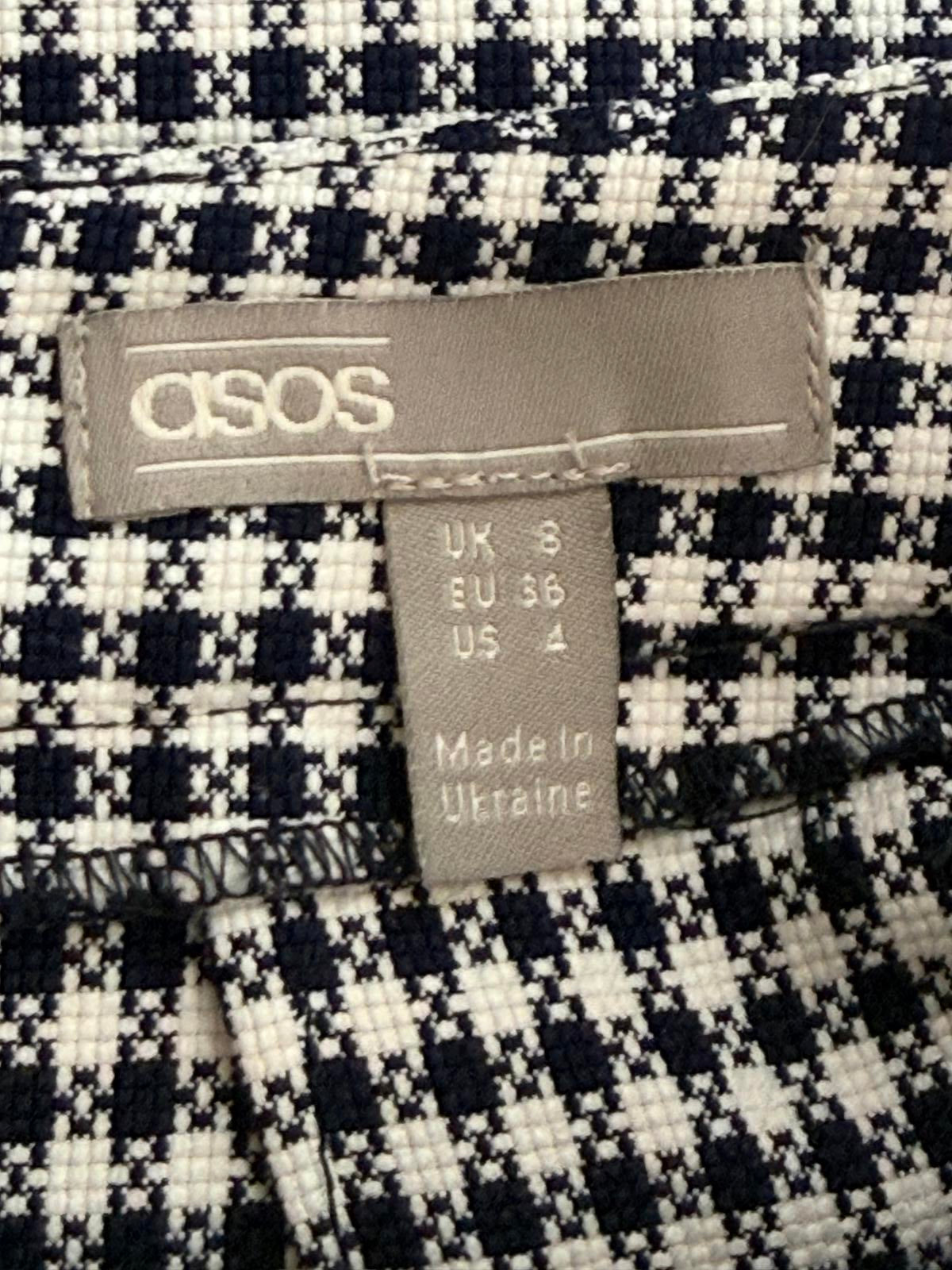 ASOS Black White Houndstooth Mini Skirt High Waisted Preppy Dark Academia Size S