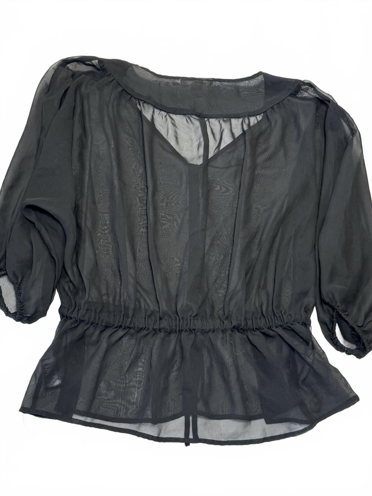 Essentials Black Sheer Mesh Button-Down Blouse - Size Medium