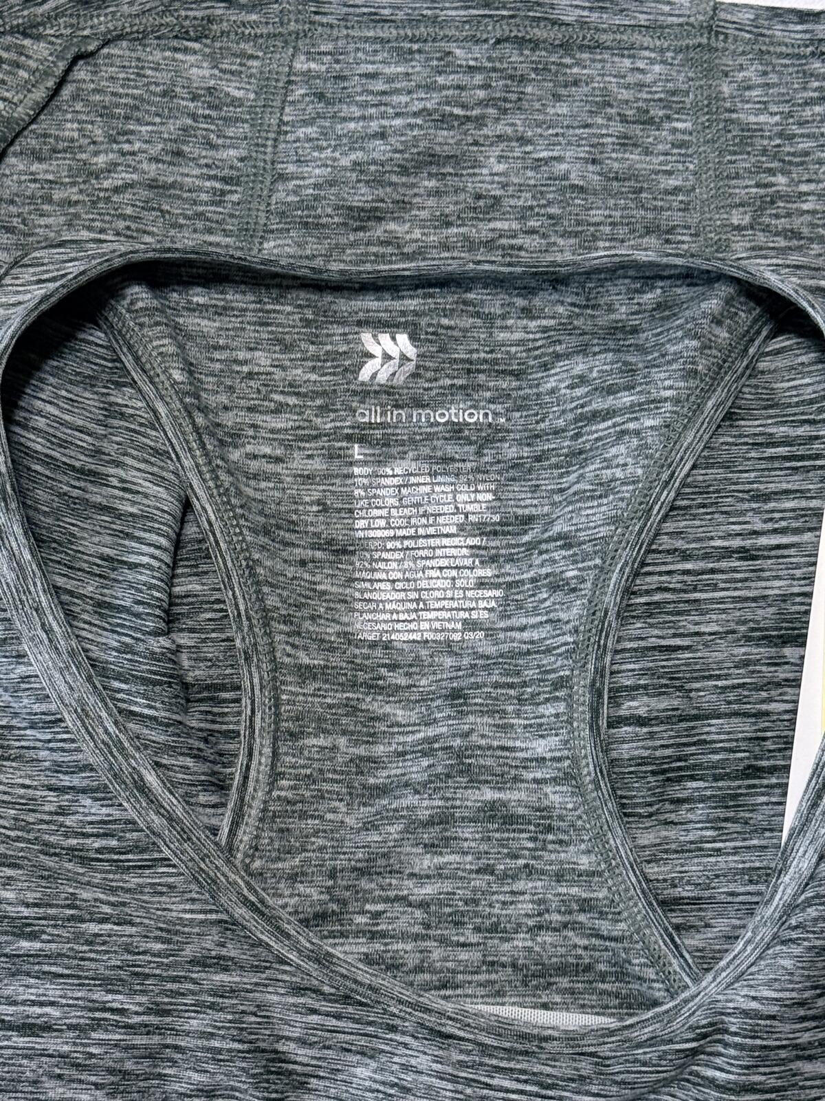 All in Motion Sports Bra NWT Women Seamless Racerback Grey Space Dye Yoga M L