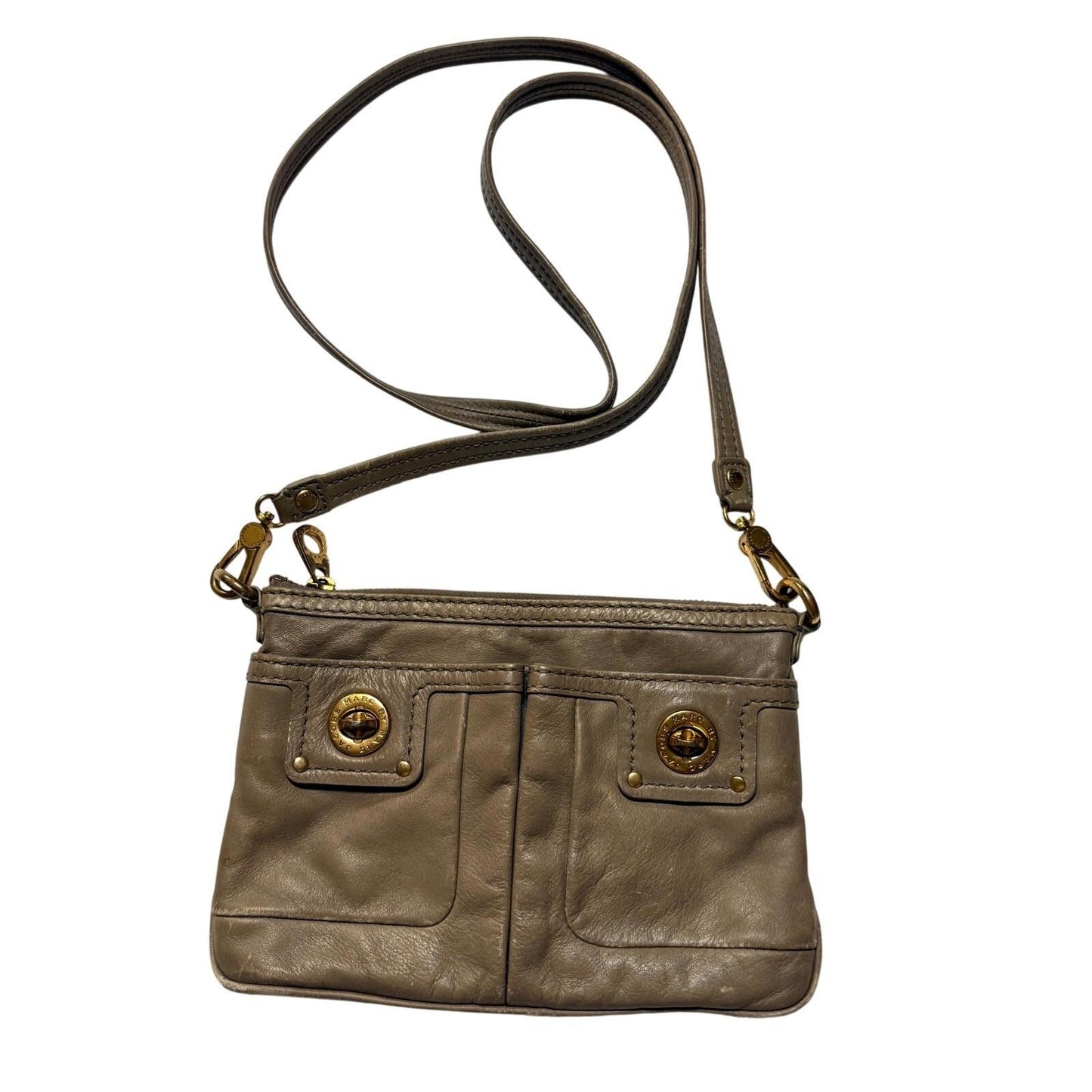 Marc Jacobs Brown Leather Crossbody BagSmall Zip Shoulder Purse Adjustable Strap