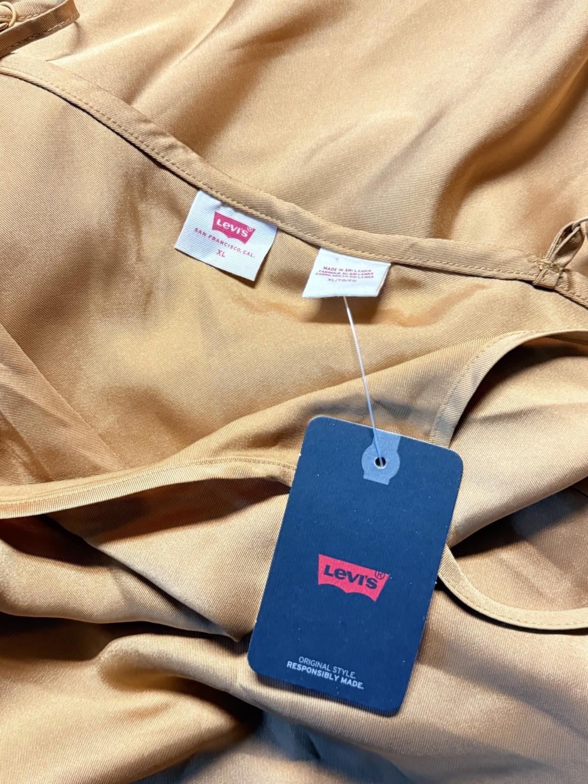 Levi’s Womens Slip Dress XL Mustard Yellow Midi Spaghetti Strap V Neck NWT
