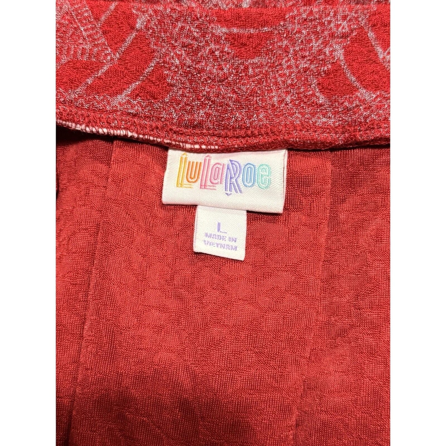 LuLaRoe Women’s Red Jacquard Skirt Size L Flowy A-Line Geometric Pattern New NWT