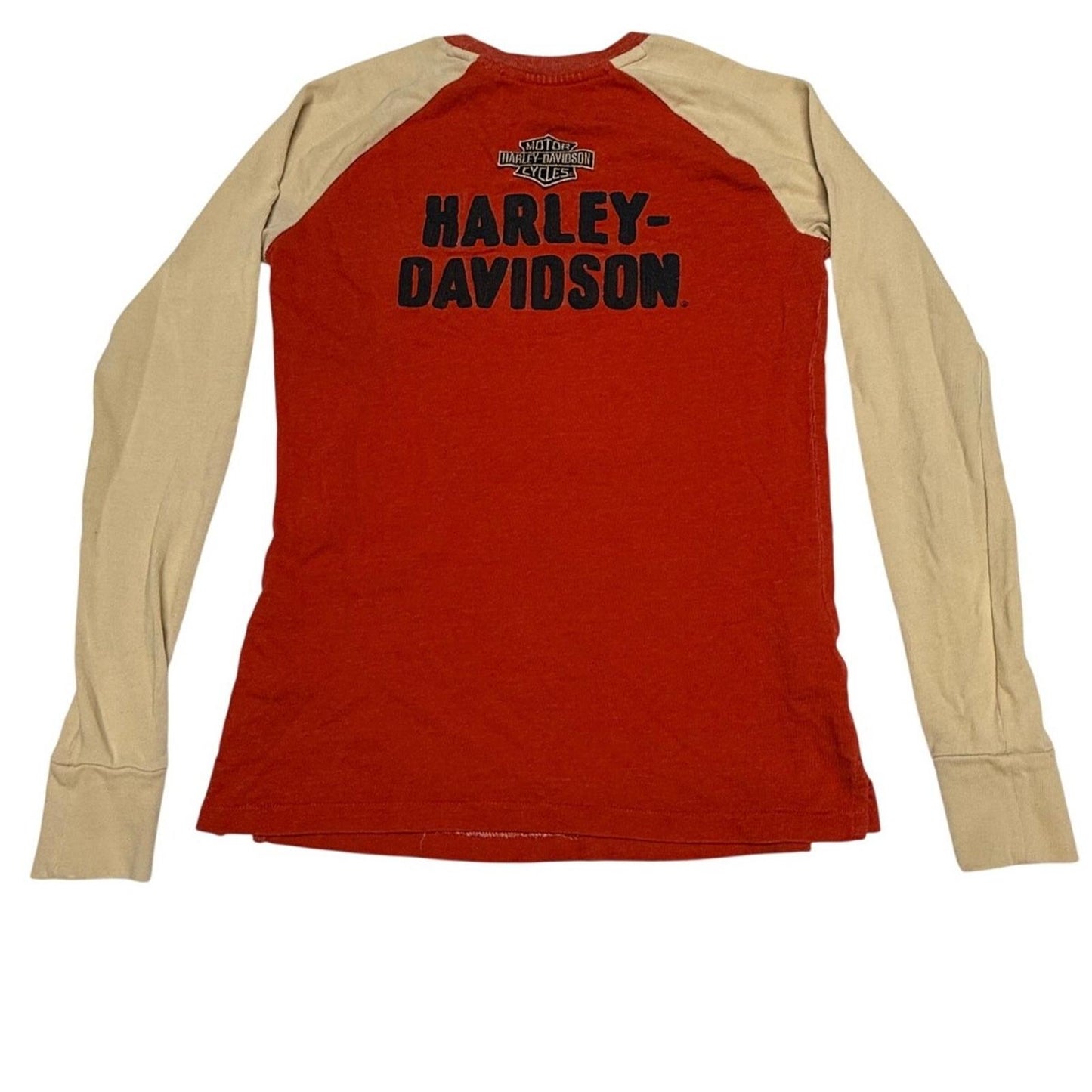 Harley-Davidson Raglan Long Sleeve Shirt Women’s XS RedTan 1903 Logo Graphic Tee