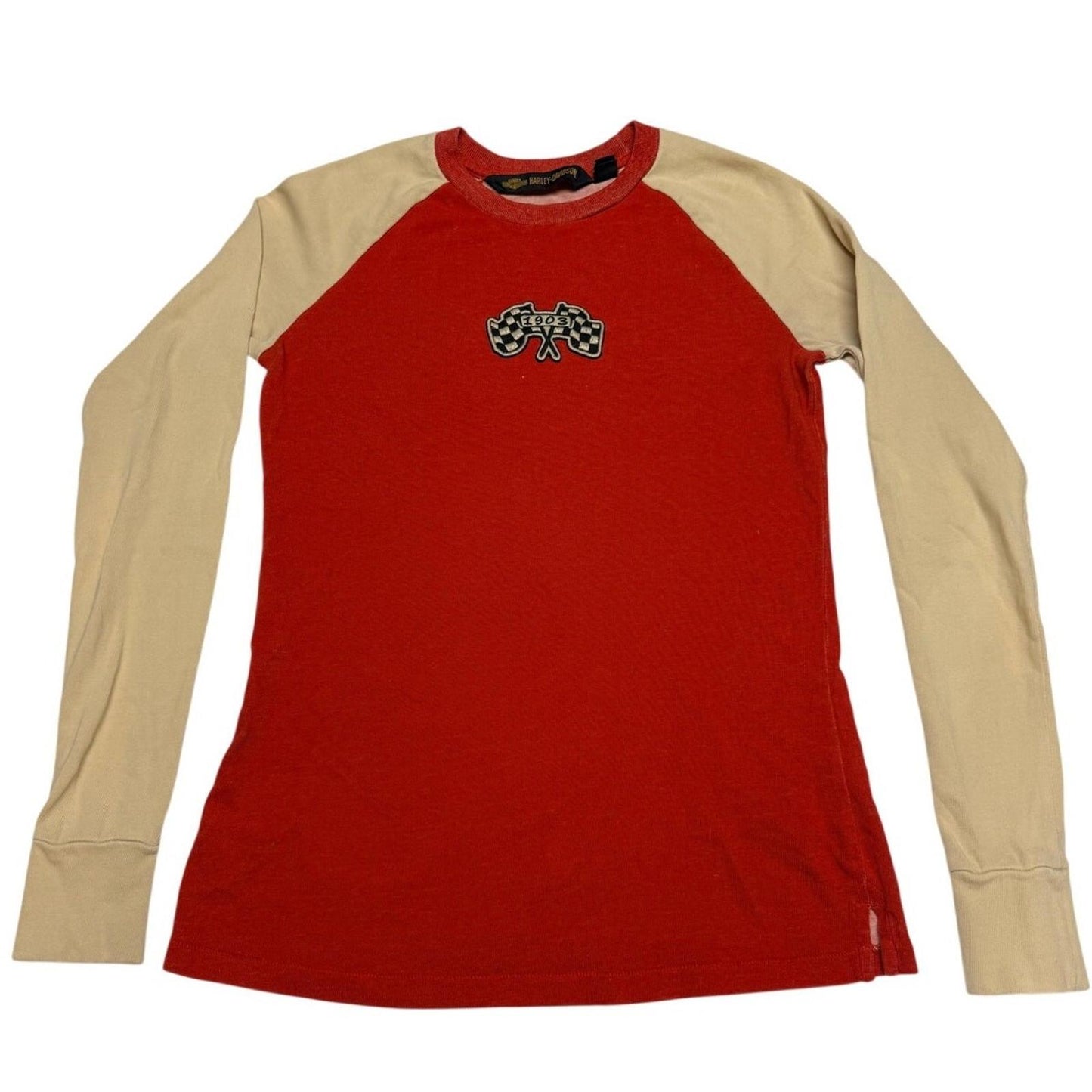 Harley-Davidson Raglan Long Sleeve Shirt Women’s XS RedTan 1903 Logo Graphic Tee