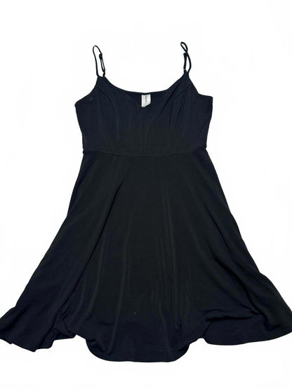 bound Black Spaghetti Strap Mini Dress - Sleeveless Swing Sun Dress - M