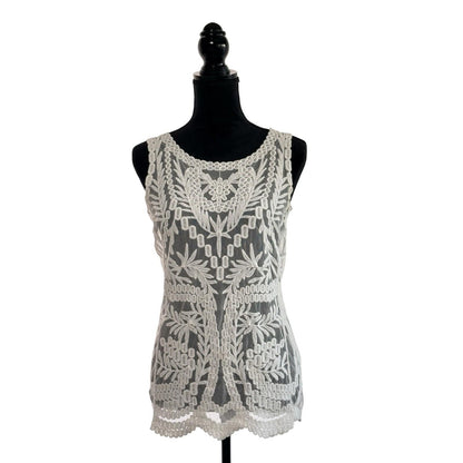 Laundry by Shelli Segal Women's Lace Y2K Boho Festival Sheer Tank Top