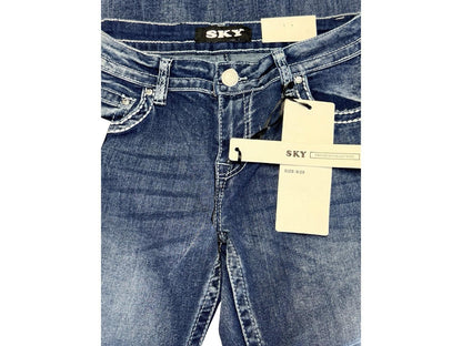SKY Low Rise Bootcut Jeans Womens Size 9/29 Rhinestone Heart Wings NWT Denim
