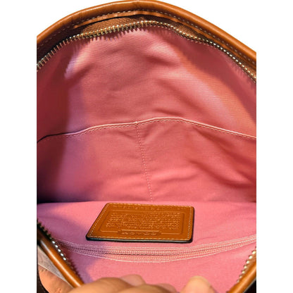 Coach Pink Signature Jacquard bag Suede Trim Leather Strap Shoulder Purse Y2K