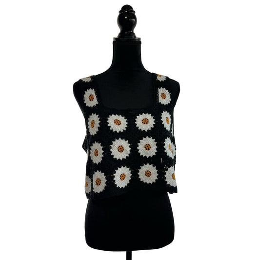 Y2K Black Sunflower Crotched Tank Top Size X-Large Women's New No Tags