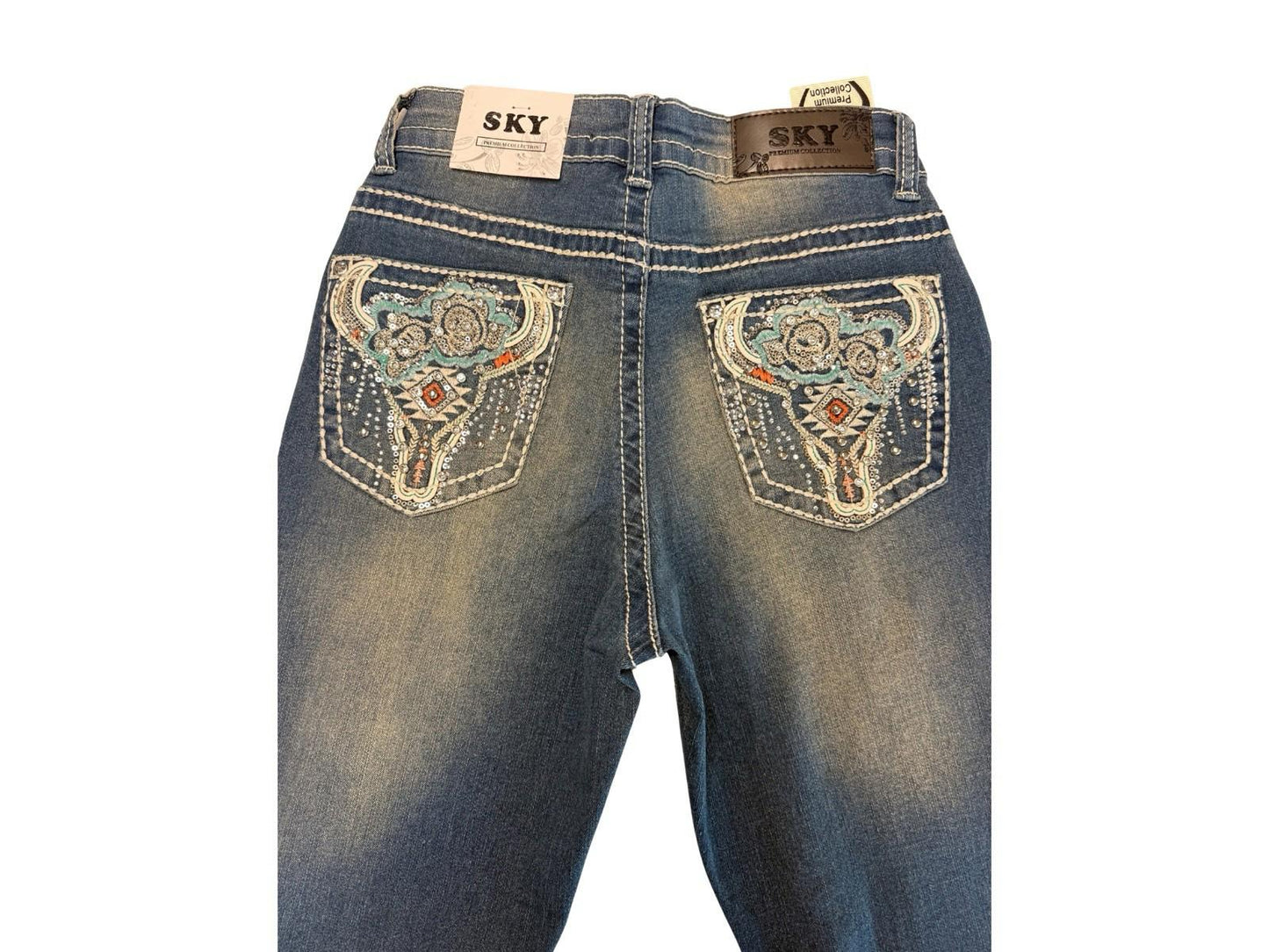 SKY Premium Collection Women’s Bootcut Jeans Size 7/28 Embellished Pockets NWT