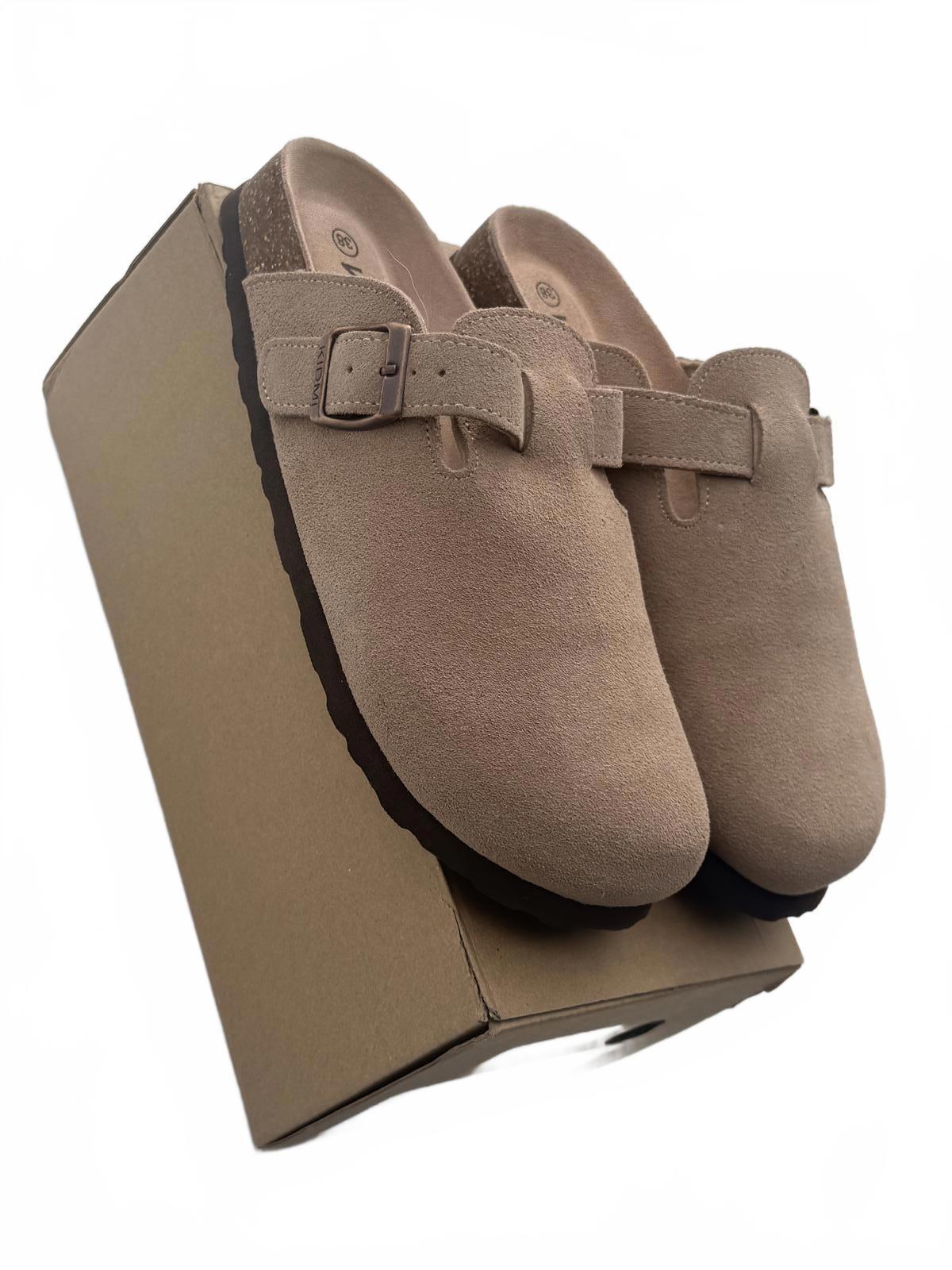 KIDMI Beige Suede Slip-On Clogs with Adjustable Buckle - Size 38