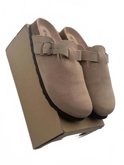 KIDMI Beige Suede Slip-On Clogs with Adjustable Buckle - Size 38
