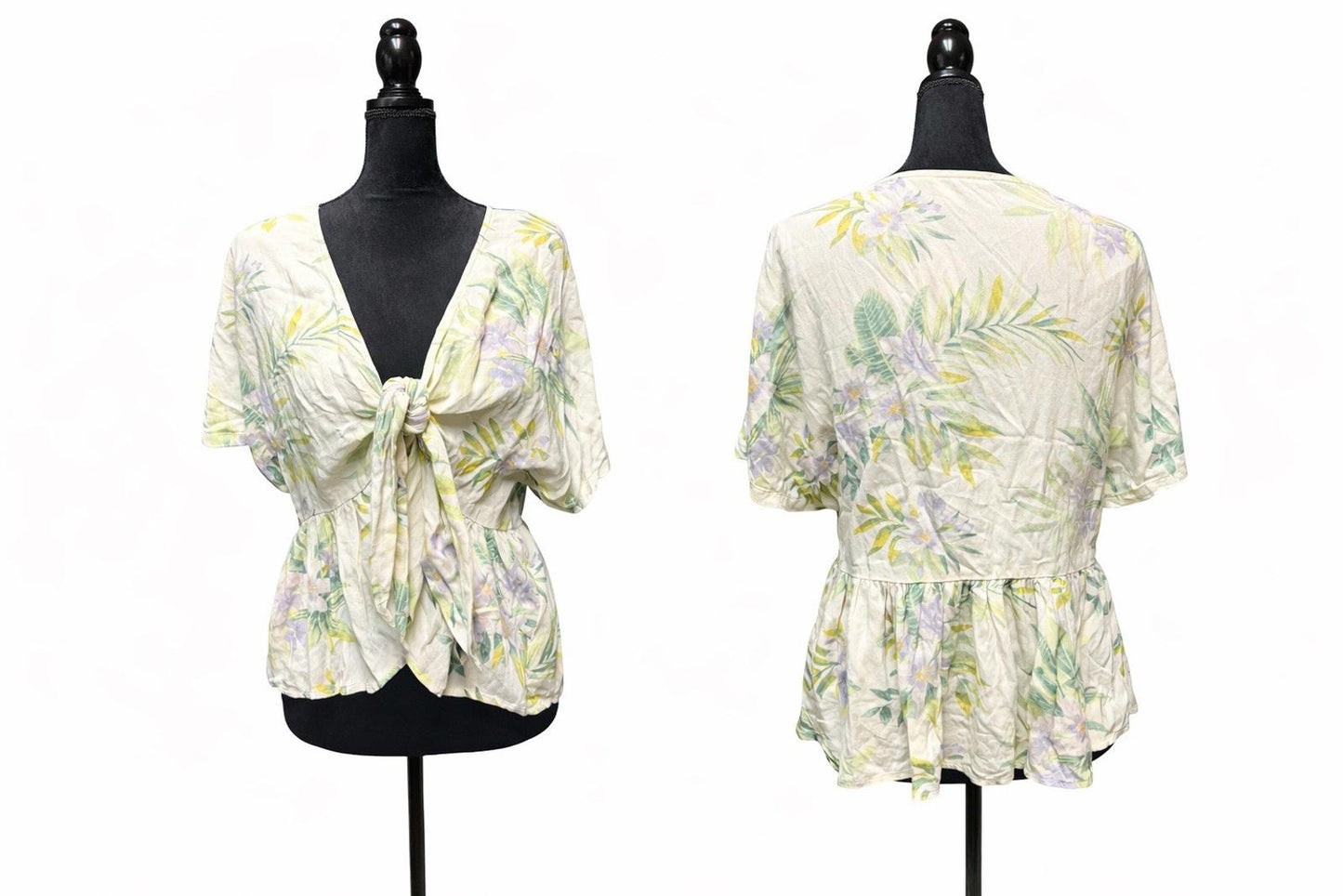 American Eagle Floral Tie Front Peplum Top XL Short Sleeve Boho Women’s Shirt