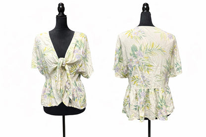 American Eagle Floral Tie Front Peplum Top XL Short Sleeve Boho Women’s Shirt