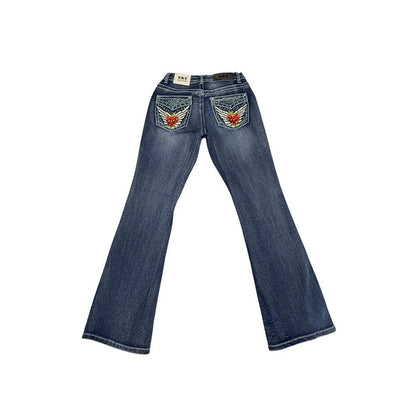 SKY Low Rise Bootcut Jeans Women Rhinestone Wing Heart Pockets NWT Size 7 Y2K