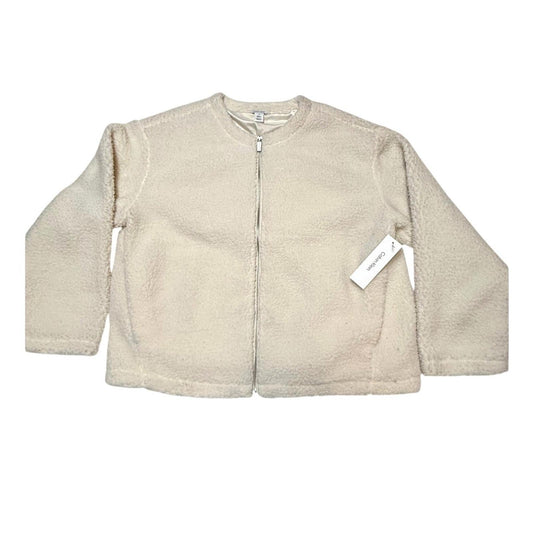 Calvin Klein Sherpa Fleece Jacket Womens L Cream Full Zip Teddy