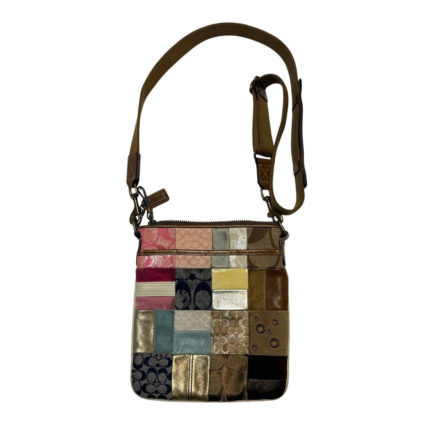 Coach Patchwork Crossbody Bag Multicolor Leather Canvas Purse Womens Y2K