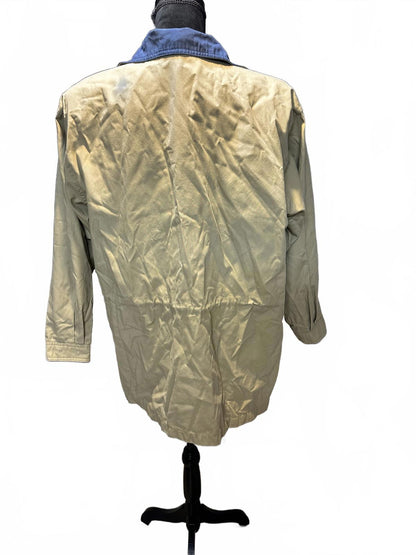 Cabin Creek Medium Beige Jacket with Blue Collar and Plaid Lining