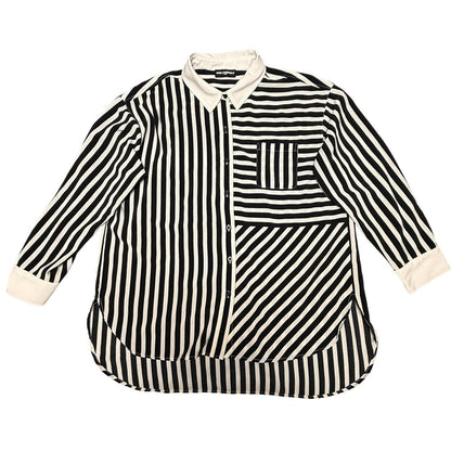 Karl Lagerfeld Paris Women's Striped Button Up Shirt Black White Size L Women’s
