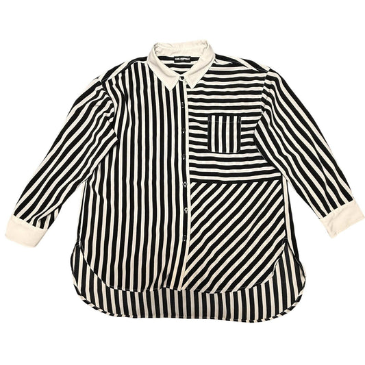 Karl Lagerfeld Paris Women's Striped Button Up Shirt Black White Size L Women’s