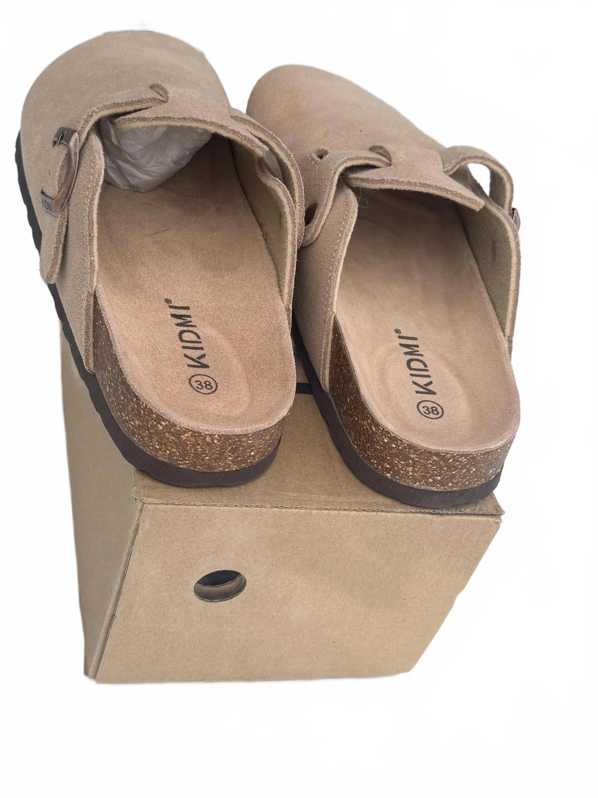 KIDMI Beige Suede Slip-On Clogs with Adjustable Buckle - Size 38