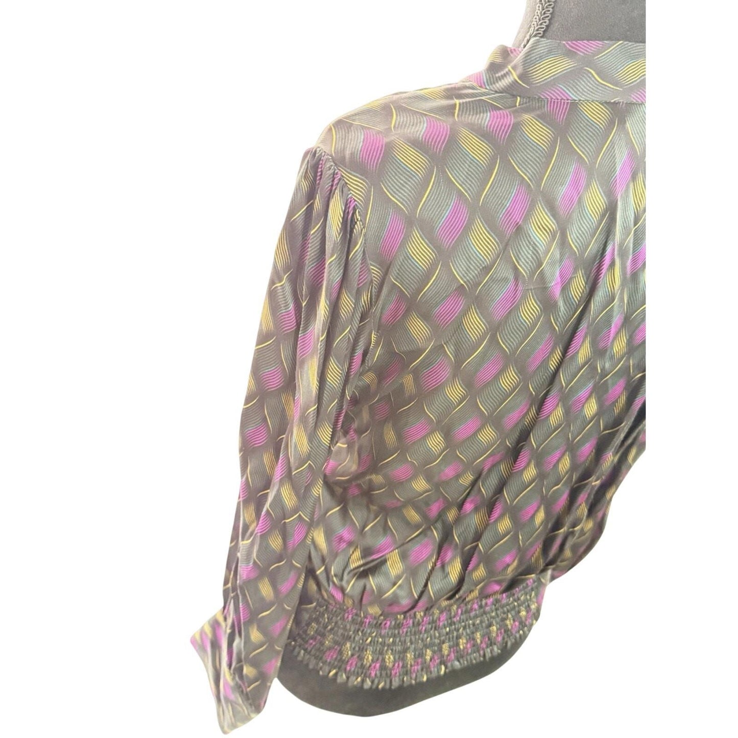 Etcetera Size 6 Abstract Pattern Print Blouse Long Sleeve V Neck