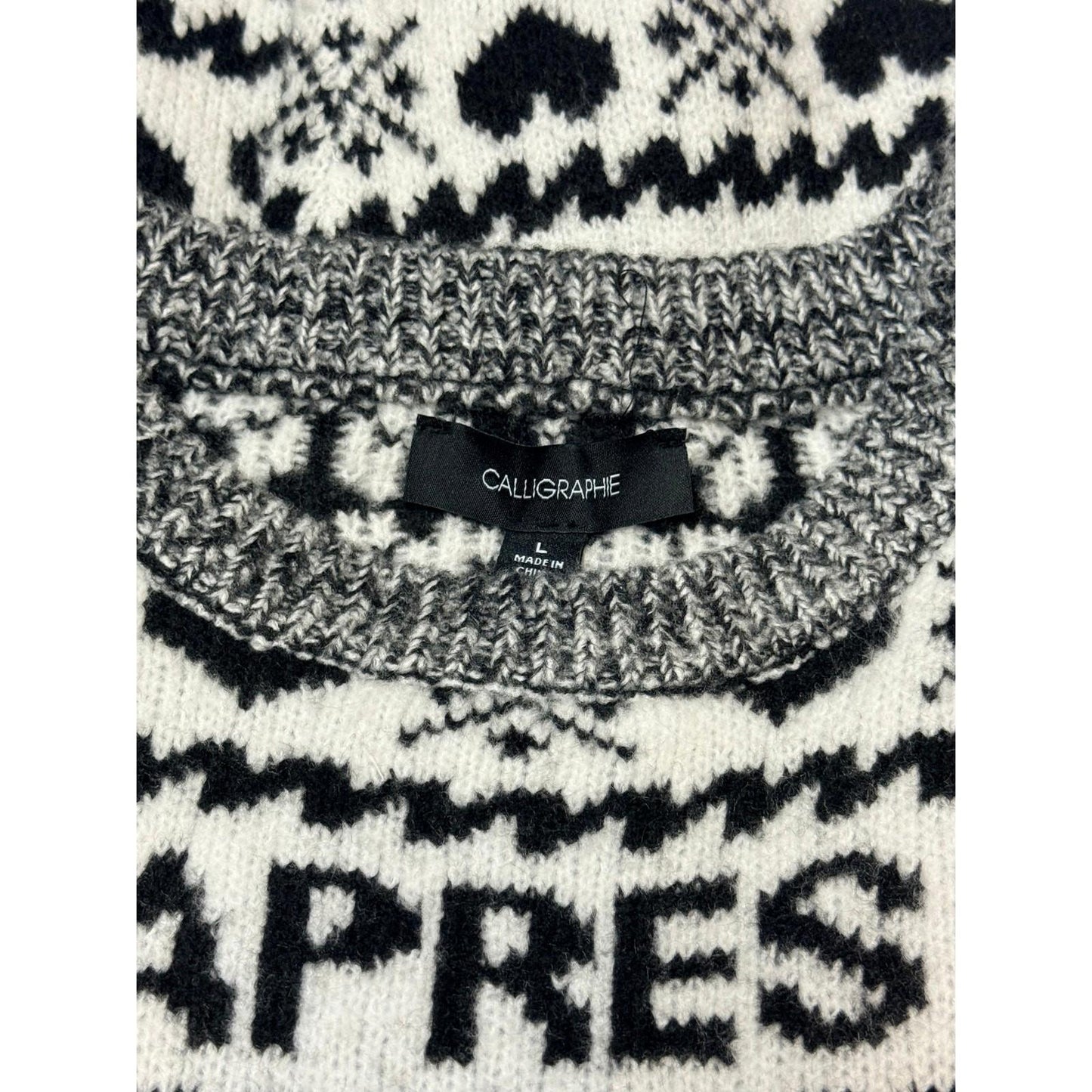Calligraphe Après Ski Sweater Womens L BlackWhite Fair Isle Knit Winter Pullover