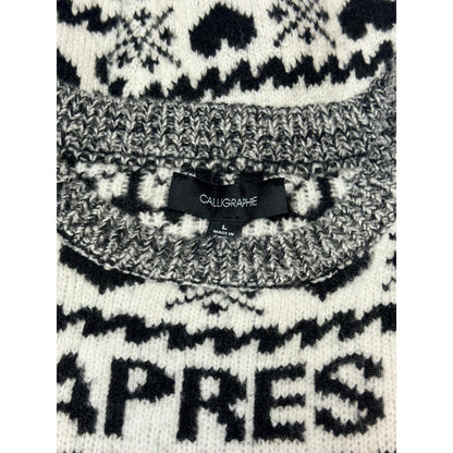 Calligraphe Après Ski Sweater Womens L BlackWhite Fair Isle Knit Winter Pullover