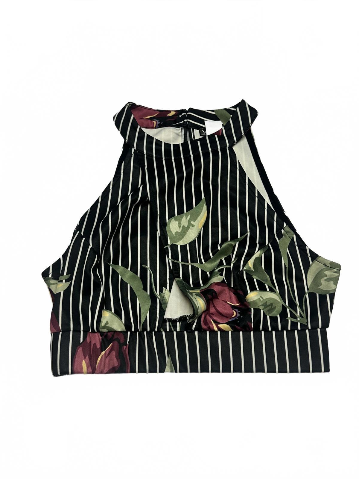 Venus Black and White Striped Floral Crop Top - Size S