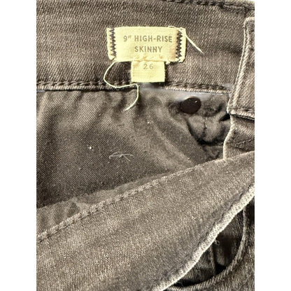 Madewell Jeans Womens 26 Black 9" High Rise Skinny Raw Hem Dark Stretch Denim