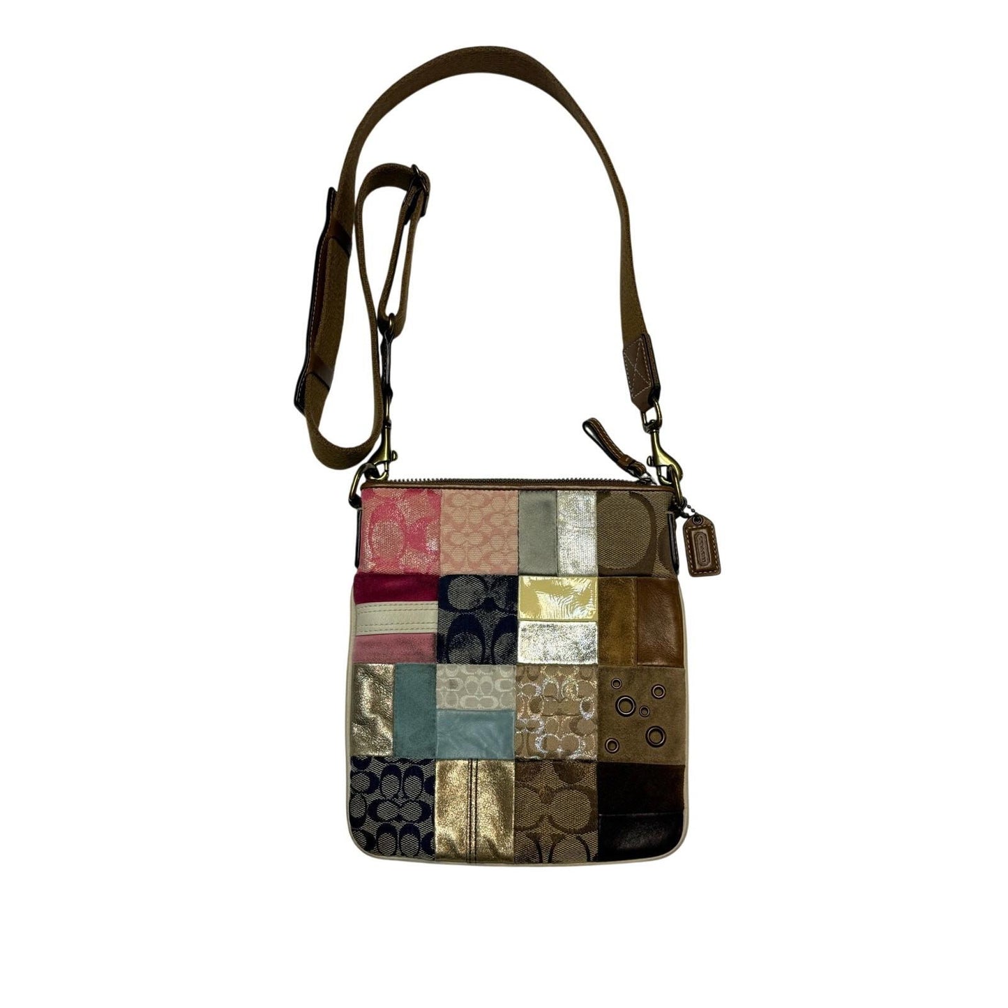 Coach Patchwork Crossbody Bag Multicolor Leather Canvas Purse Womens Y2K