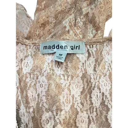 Madden Girl Sheer Lace Long Sleeve Top Brown Y2K Boho Floral Blouse Size M