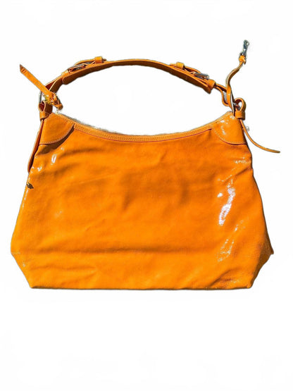 Dooney & Bourke Orange Patent Leather Hobo Shoulder Bag Pink Lining Vintage