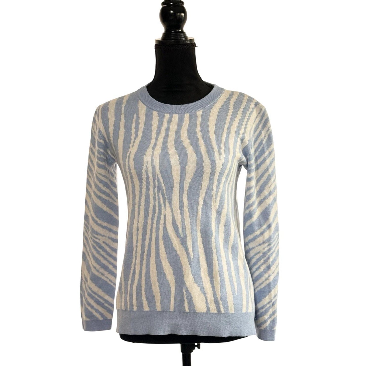 Alashan Women's Cotton Cashmere Sweater Light Blue Pattern Long Sleeve Size XS