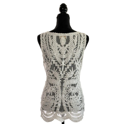 Laundry by Shelli Segal Women's Lace Y2K Boho Festival Sheer Tank Top