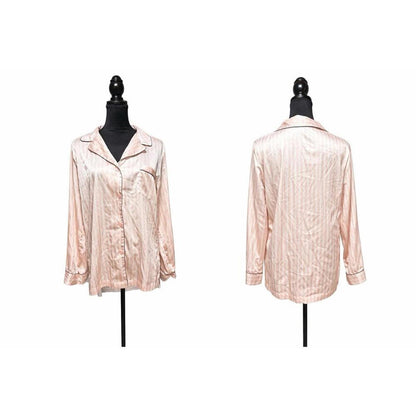 Victoria’s Secret Women’s Satin Pajama Top Size M Pink Stripe Button Up Shirt