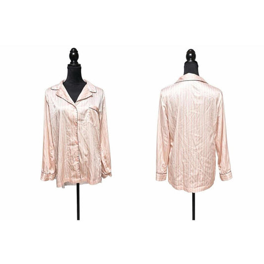 Victoria’s Secret Women’s Satin Pajama Top Size M Pink Stripe Button Up Shirt