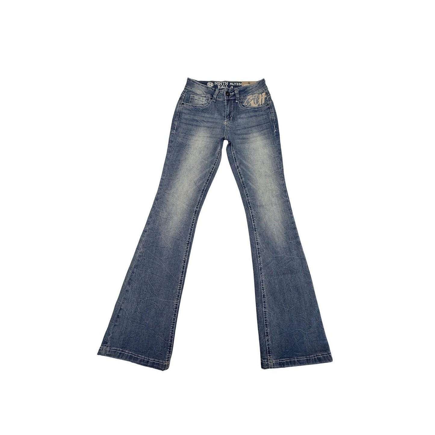 Ninth Hall Women’s Flare Jeans Size 4 Embroidered Flame Rose Pockets Y2K NWT