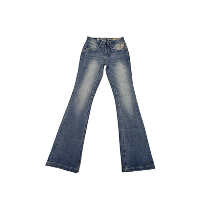 Ninth Hall Women’s Flare Jeans Size 4 Embroidered Flame Rose Pockets Y2K NWT
