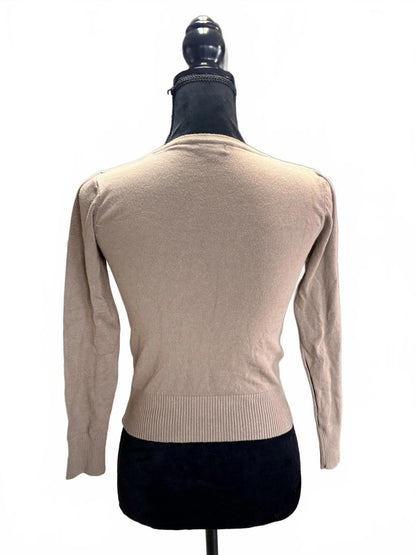 Début Tan Ribbed Knit Button-Down Cardigan Top Small